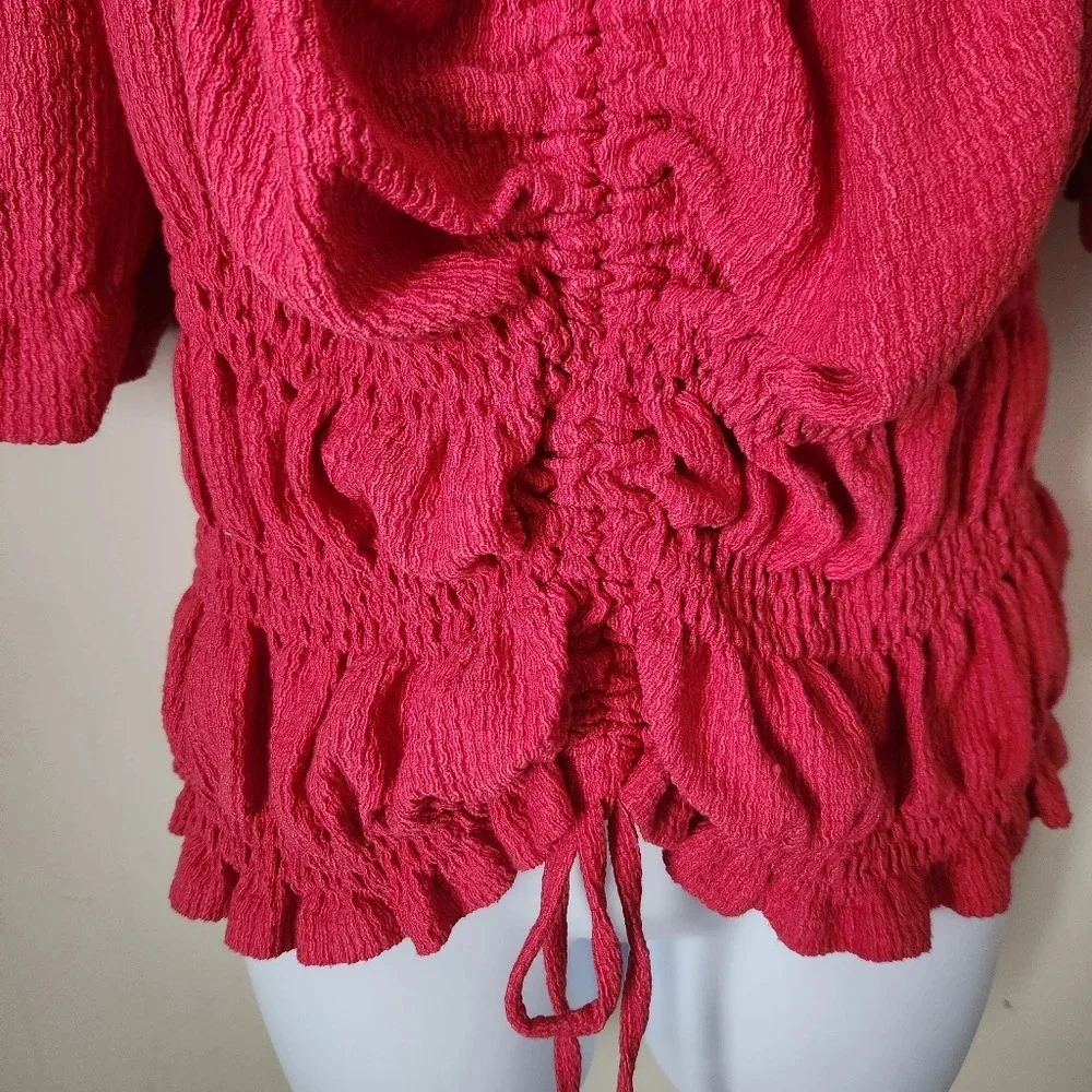 Anthropologie Pilcro | Puff-Sleeved Cinched Waist Top in Rose/Tyrie - Size XL